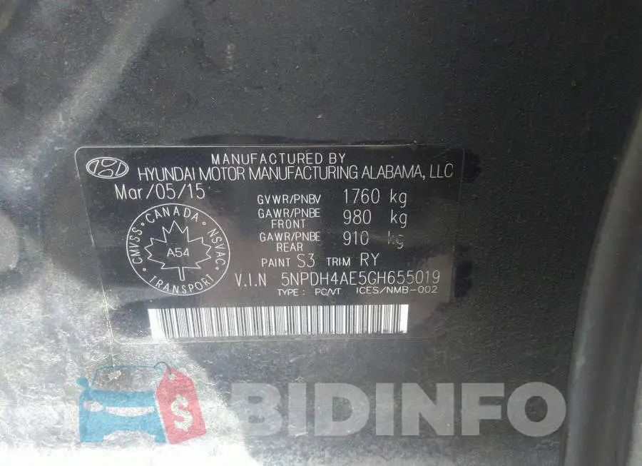5NPDH4AE5GH655019 Photo# 9