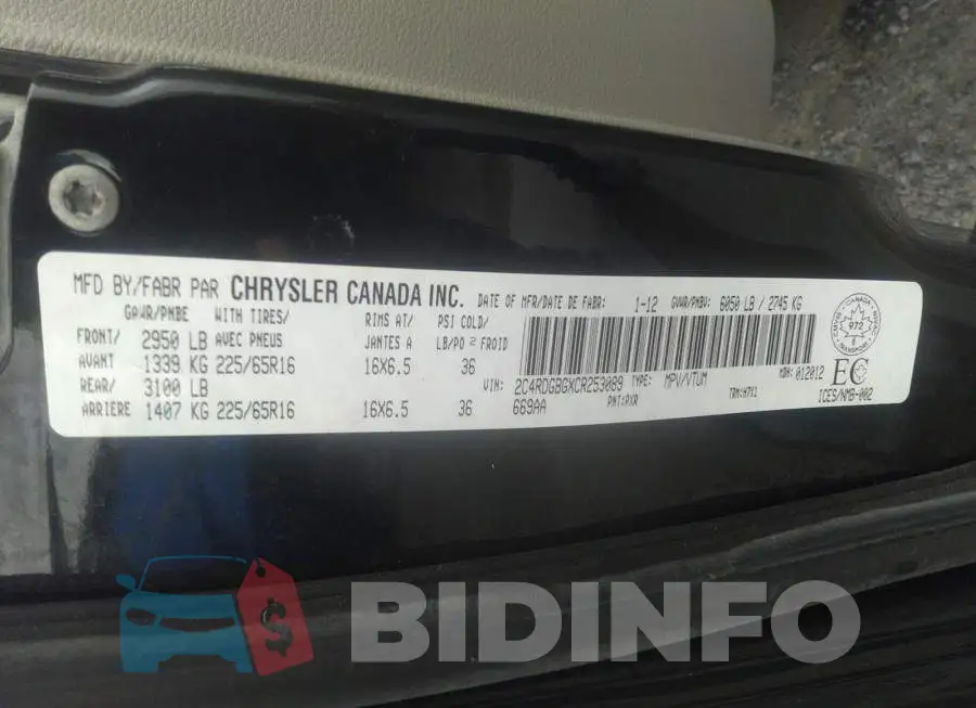 2C4RDGBGXCR253089 Photo# 9