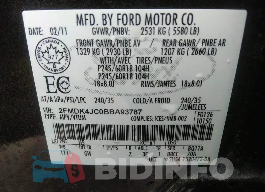 2FMDK4JC0BBA93787 Photo# 9