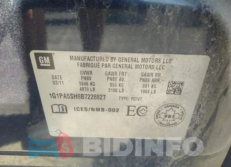 1G1PA5SH8B7228827 Photo# 9