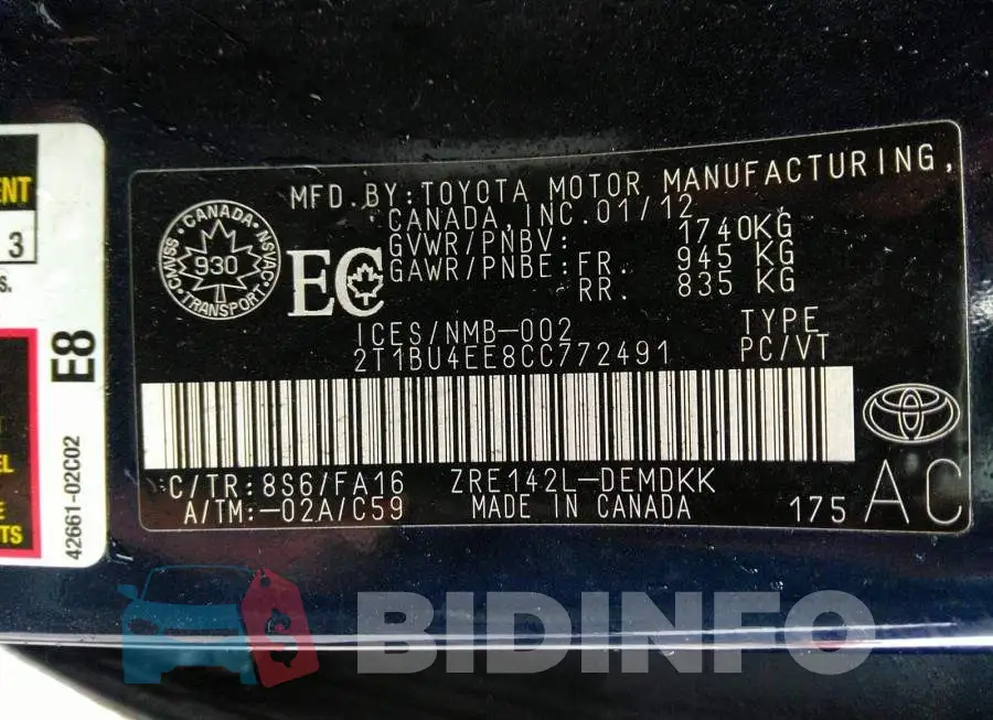 2T1BU4EE8CC772491 Photo# 9