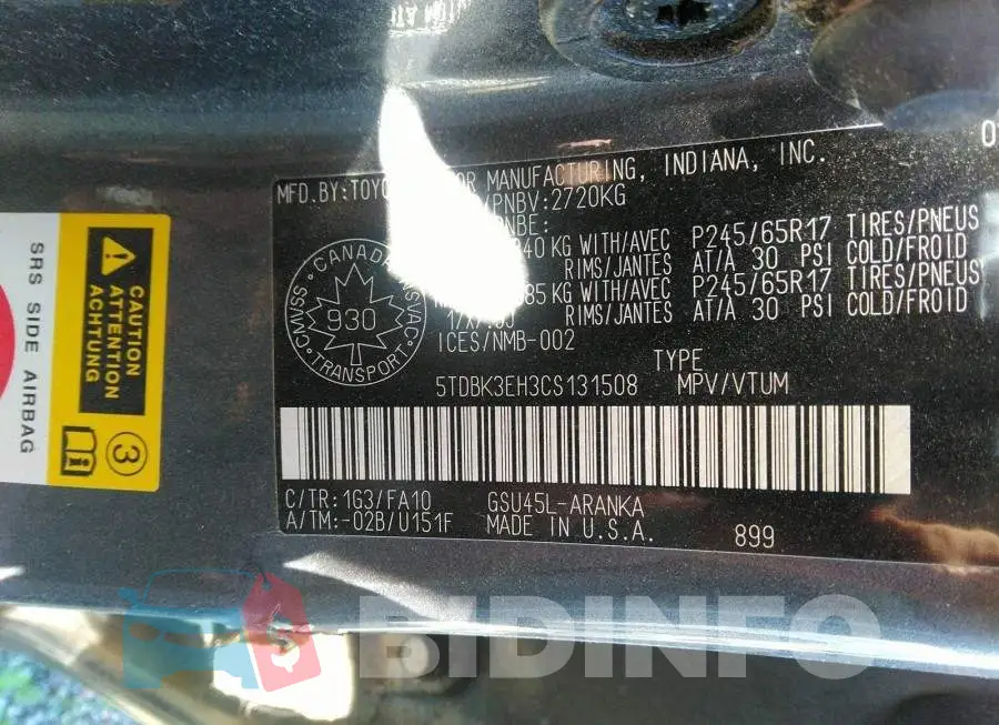 5TDBK3EH3CS131508 Photo# 9