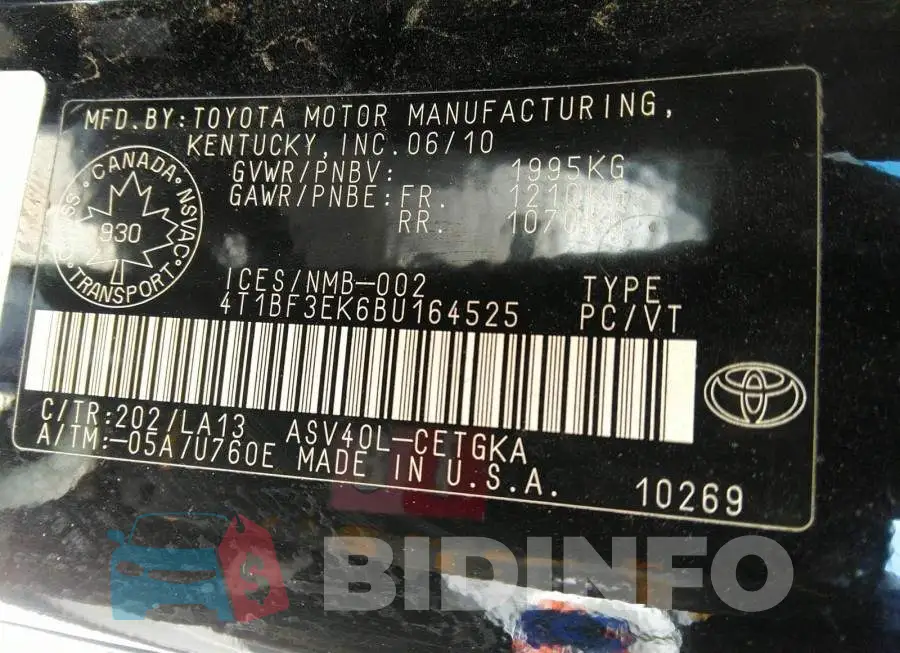 4T1BF3EK6BU164525 Photo# 9
