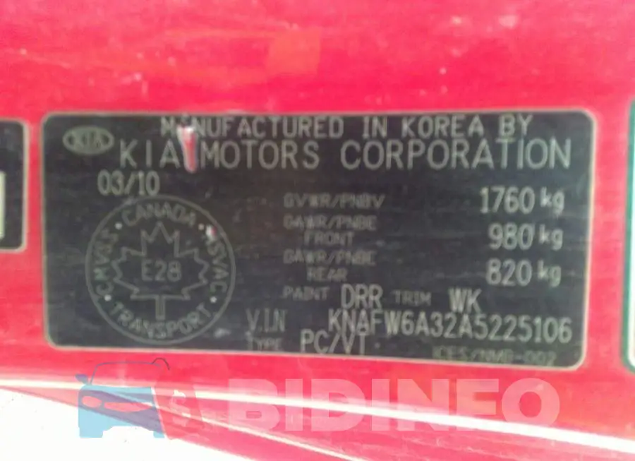 KNAFW6A32A5225106 Photo# 9