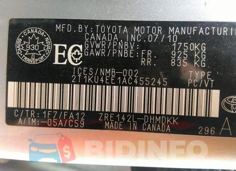 2T1KU4EE1AC455245 Photo# 9