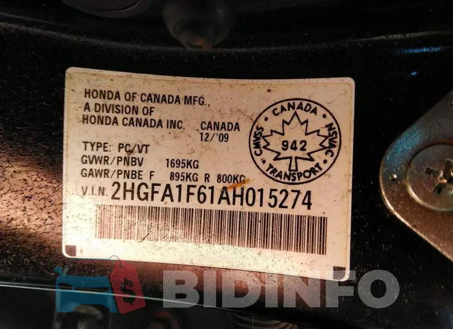 2HGFA1F61AH015274 Photo# 9