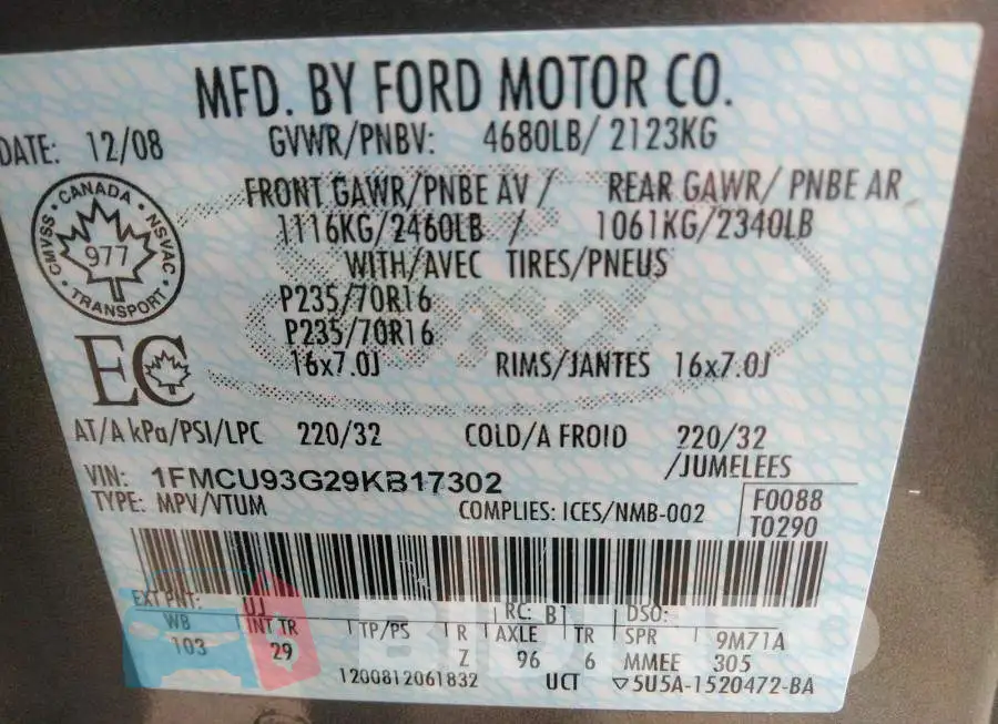 1FMCU93G29KB17302 Photo# 9