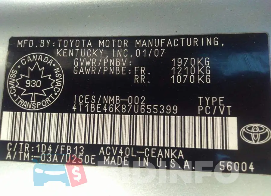 4T1BE46K87U655399 Photo# 9