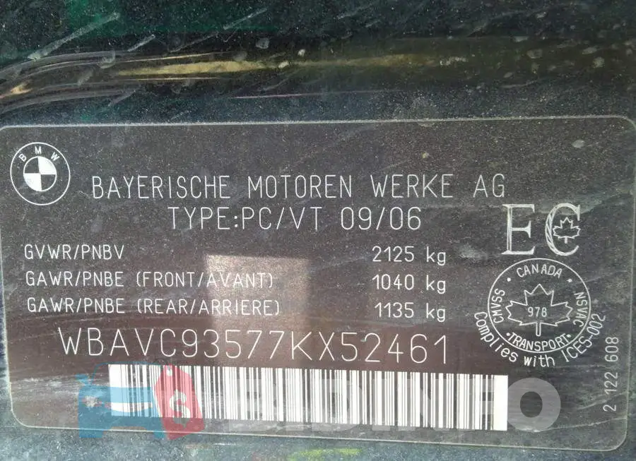 WBAVC93577KX52461 Photo# 9
