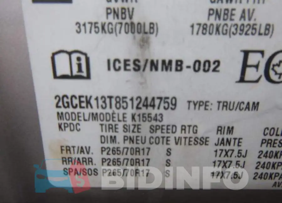 2GCEK13T851244759 Photo# 9