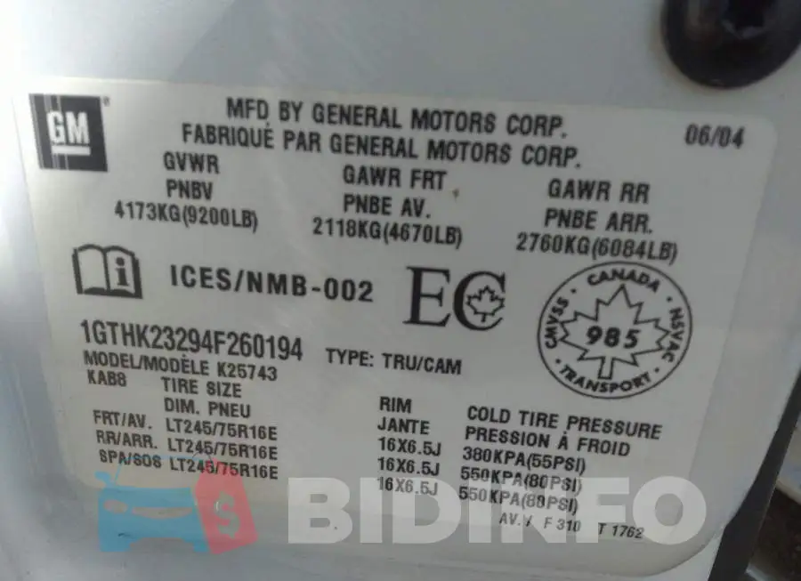 1GTHK23294F260194 Photo# 9