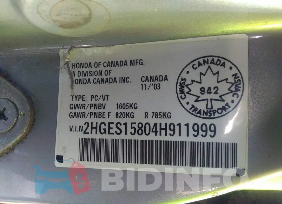2HGES15804H911999 Photo# 9