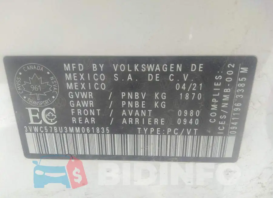 3VWC57BU3MM061835 Photo# 9