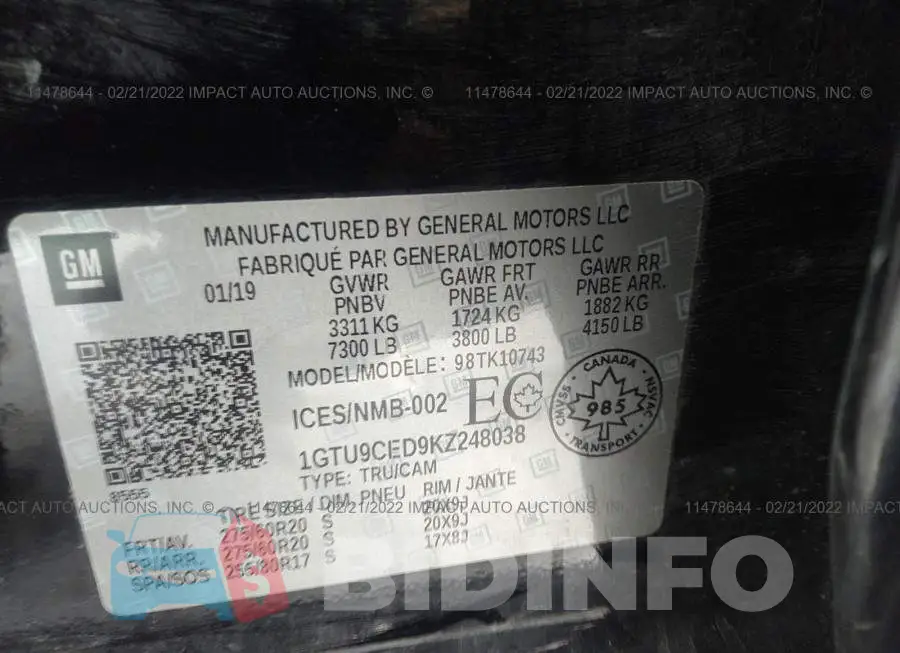 1GTU9CED9KZ248038 Photo# 9