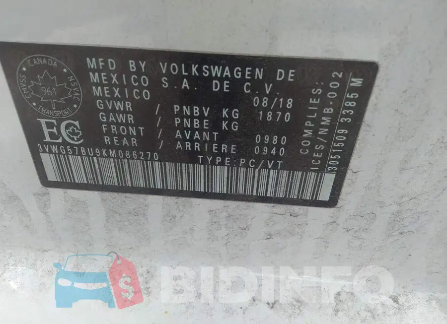 3VWG57BU9KM086270 Photo# 9