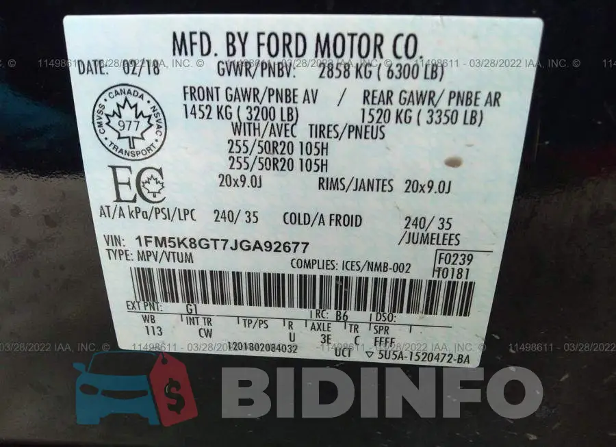 1FM5K8GT7JGA92677 Photo# 9