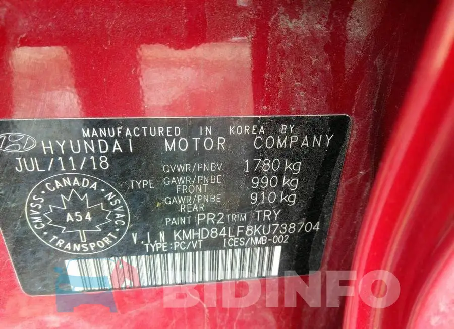 KMHD84LF8KU738704 Photo# 9