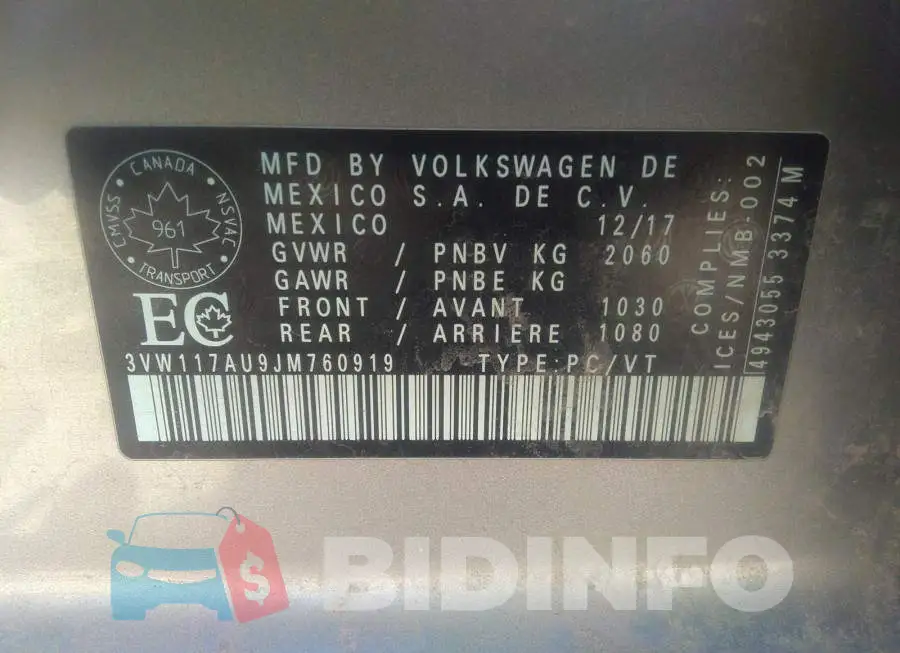 3VW117AU9JM760919 Photo# 9