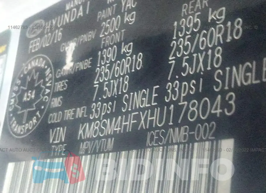 KM8SM4HFXHU178043 Photo# 9