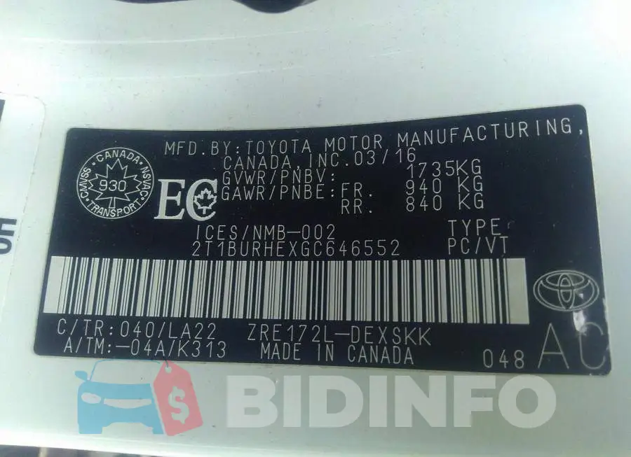 2T1BURHEXGC646552 Photo# 9