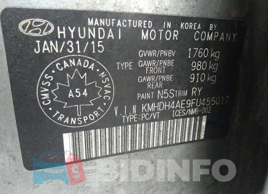 KMHDH4AE9FU455017 Photo# 9