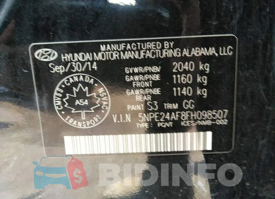 5NPE24AF8FH098507 Photo# 9