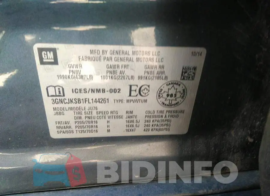 3GNCJKSB1FL144261 Photo# 9