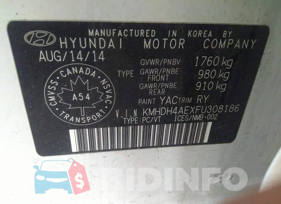 KMHDH4AEXFU308186 Photo# 9
