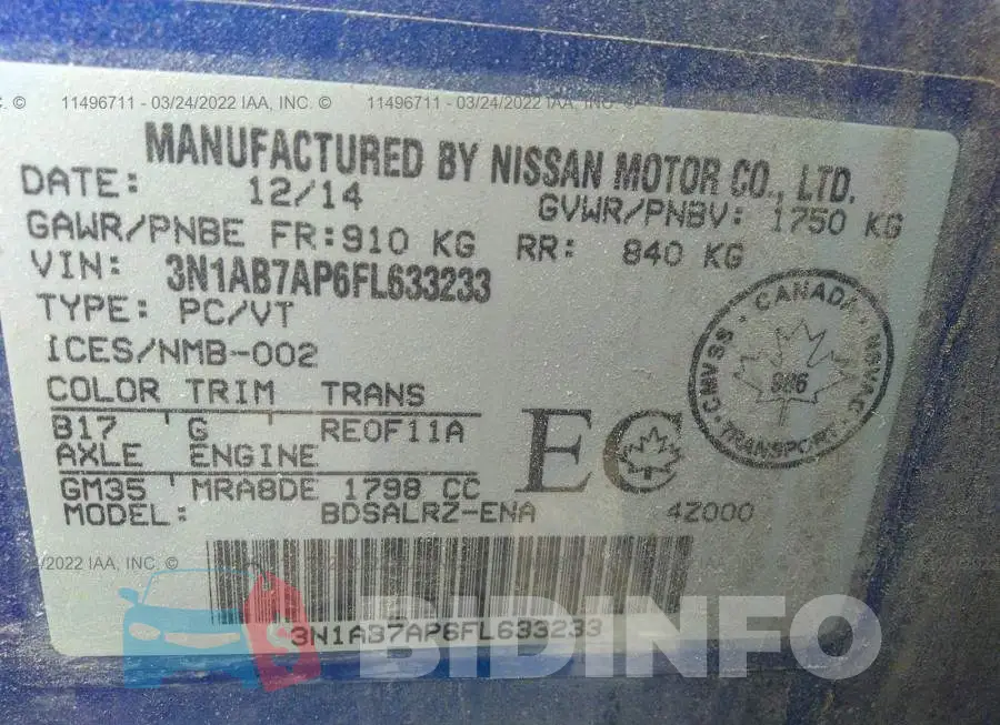 3N1AB7AP6FL633233 Photo# 9