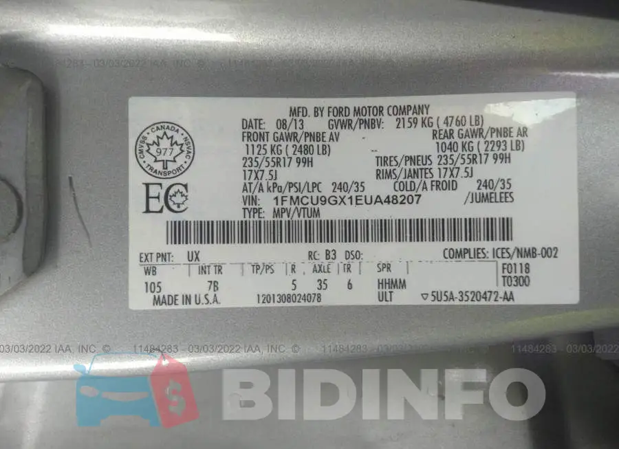 1FMCU9GX1EUA48207 Photo# 9