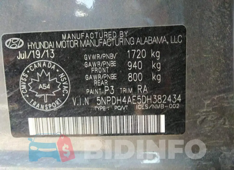 5NPDH4AE5DH382434 Photo# 9