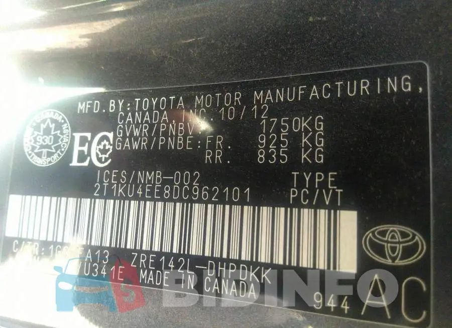2T1KU4EE8DC962101 Photo# 9