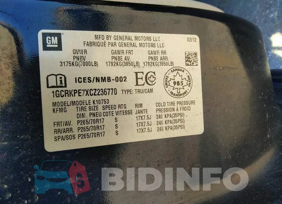 1GCRKPE7XCZ236770 Photo# 9