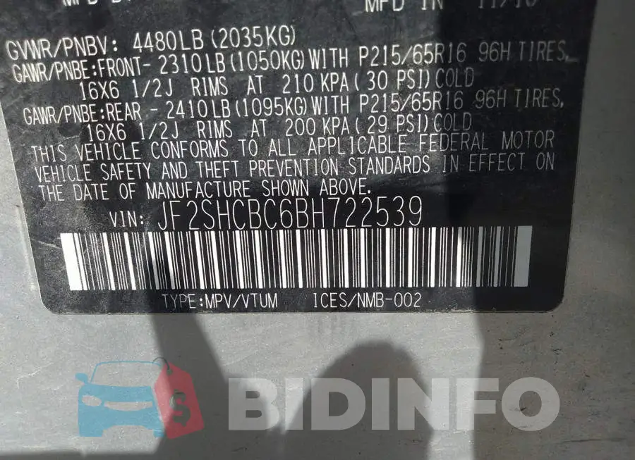 JF2SHCBC6BH722539 Photo# 9