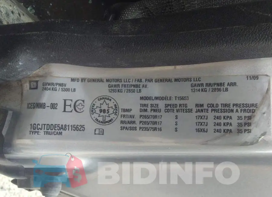 1GCJTDDE5A8115625 Photo# 9