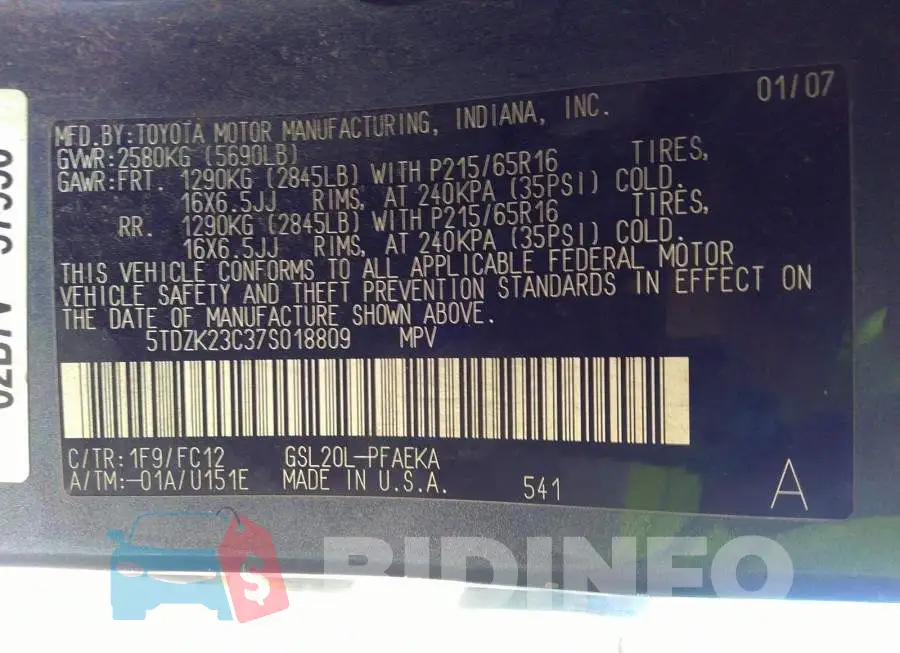 5TDZK23C37S018809 Photo# 9
