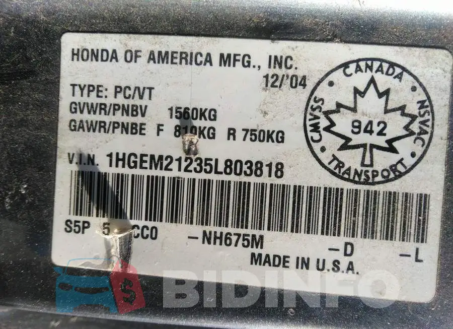 1HGEM21235L803818 Photo# 9