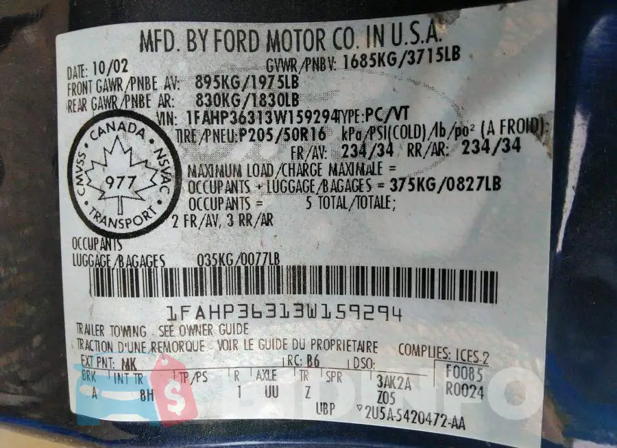 1FAHP36313W159294 Photo# 9