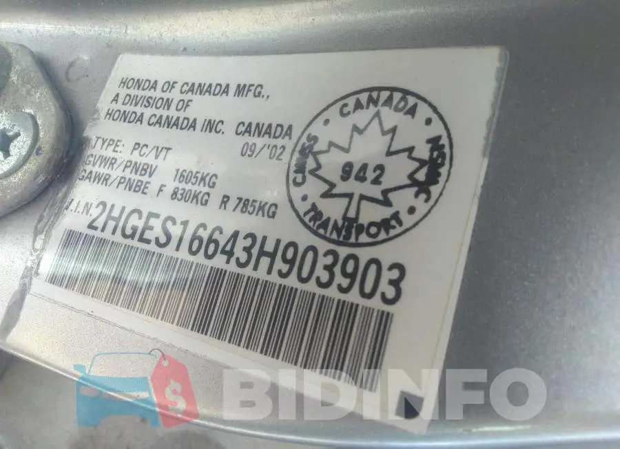 2HGES16643H903903 Photo# 9