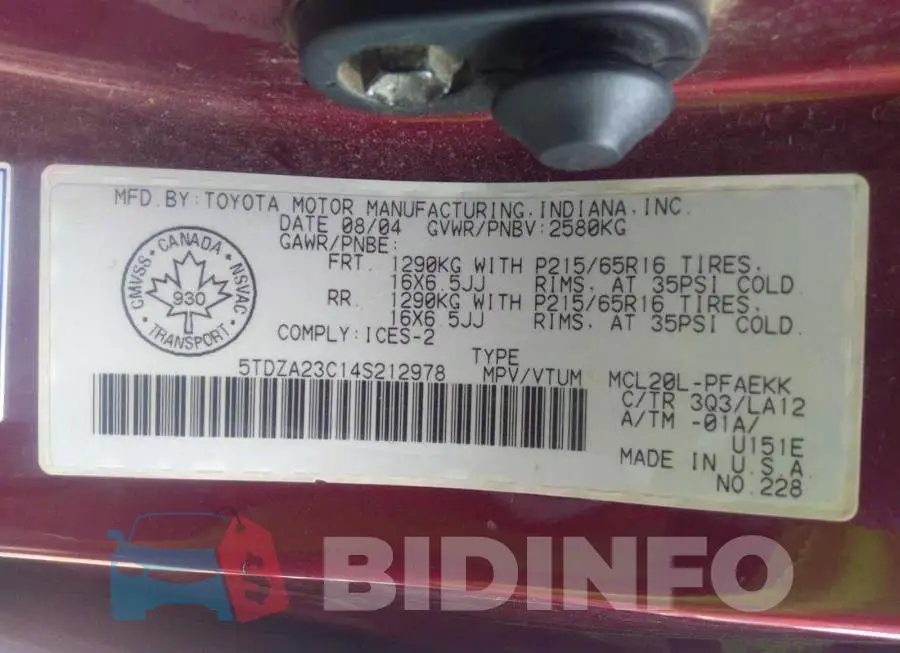 5TDZA23C14S212978 Photo# 9