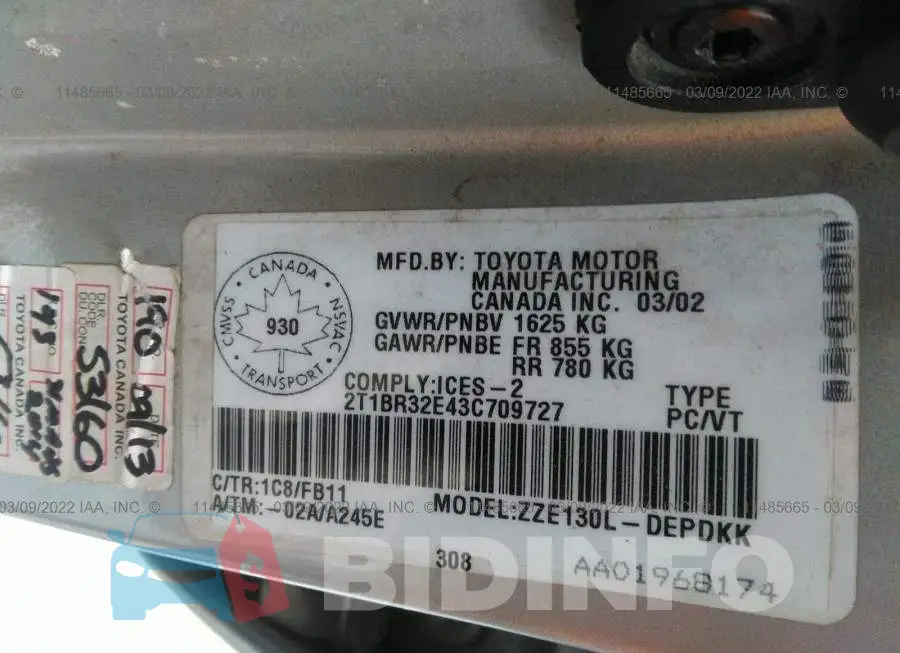2T1BR32E43C709727 Photo# 9