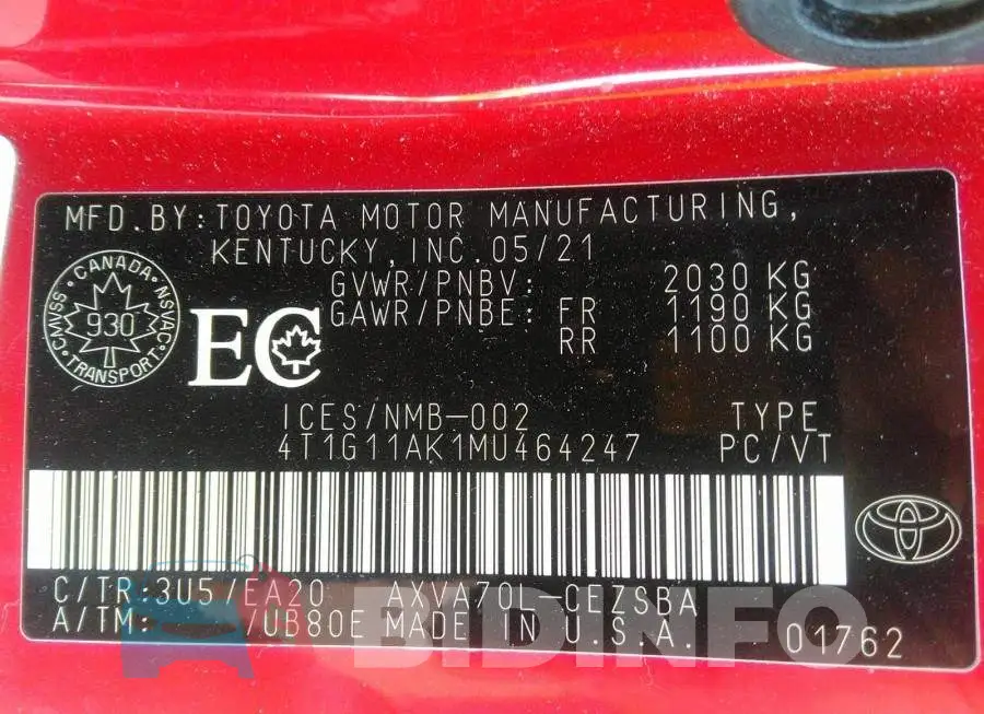 4T1G11AK1MU464247 Photo# 9