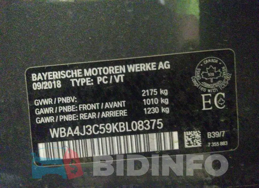 WBA4J3C59KBL08375 Photo# 9