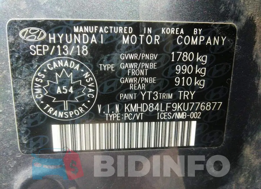 KMHD84LF9KU776877 Photo# 9