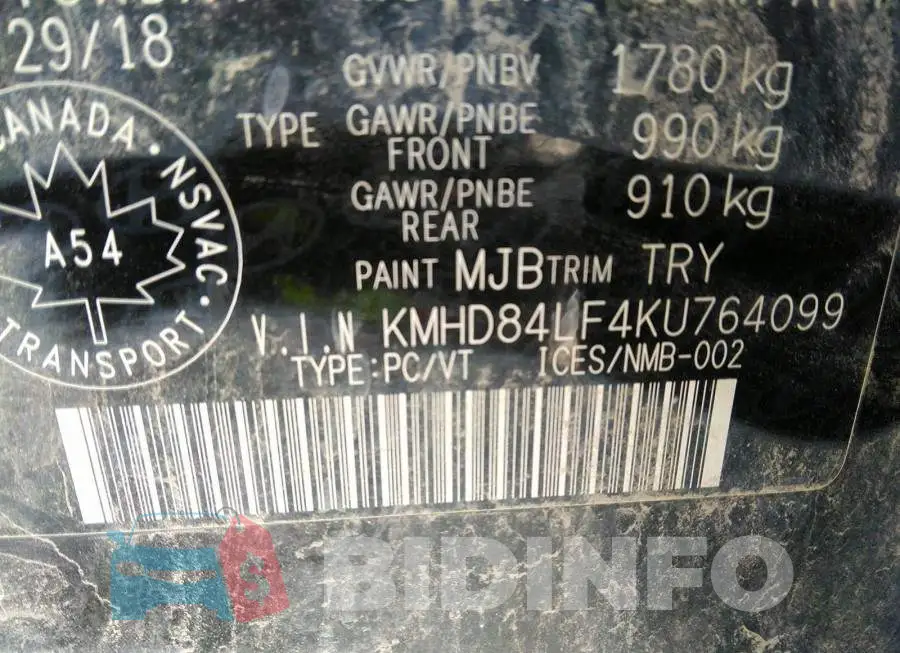 KMHD84LF4KU764099 Photo# 9
