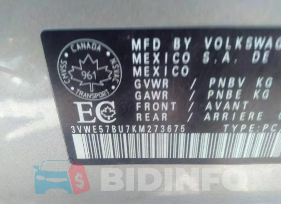 3VWE57BU7KM273675 Photo# 9