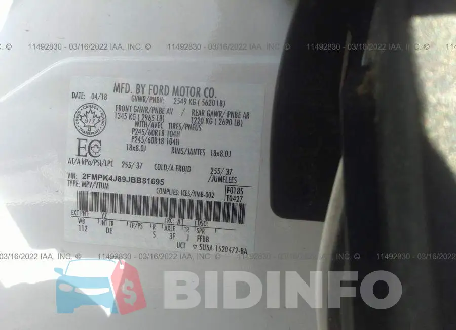 2FMPK4J89JBB81695 Photo# 9