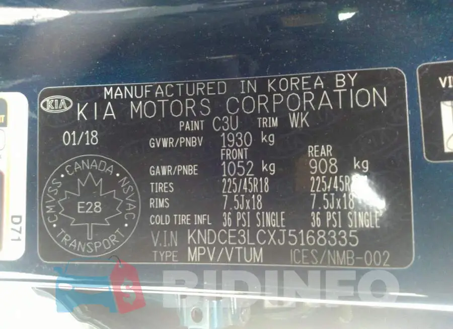 KNDCE3LCXJ5168335 Photo# 9