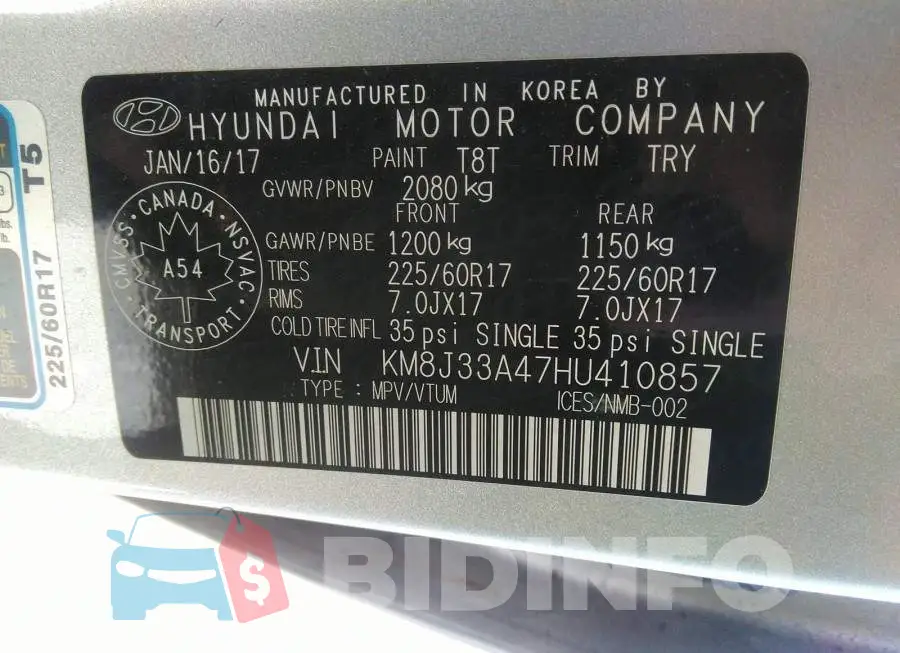 KM8J33A47HU410857 Photo# 9