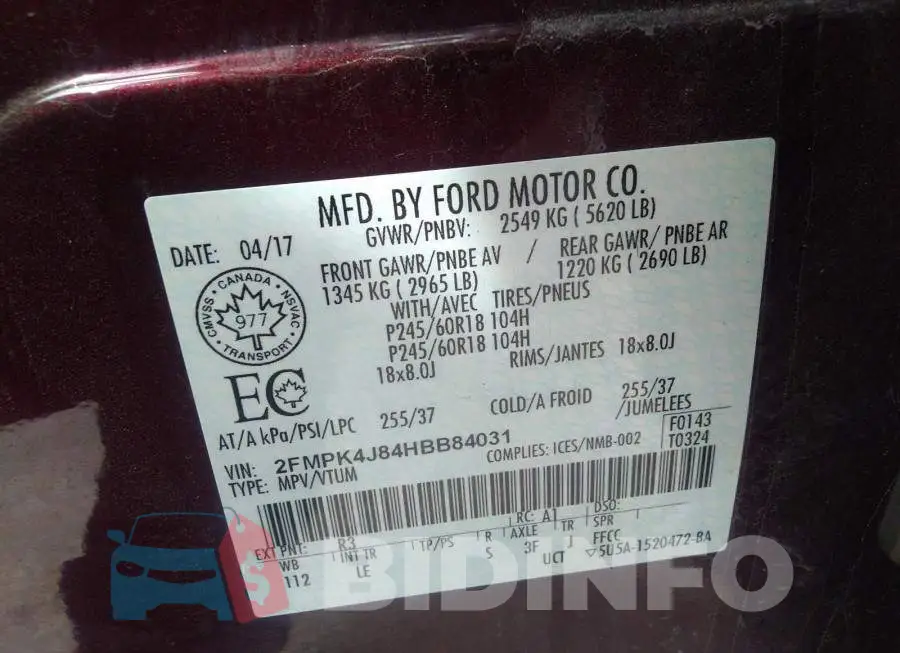 2FMPK4J84HBB84031 Photo# 9